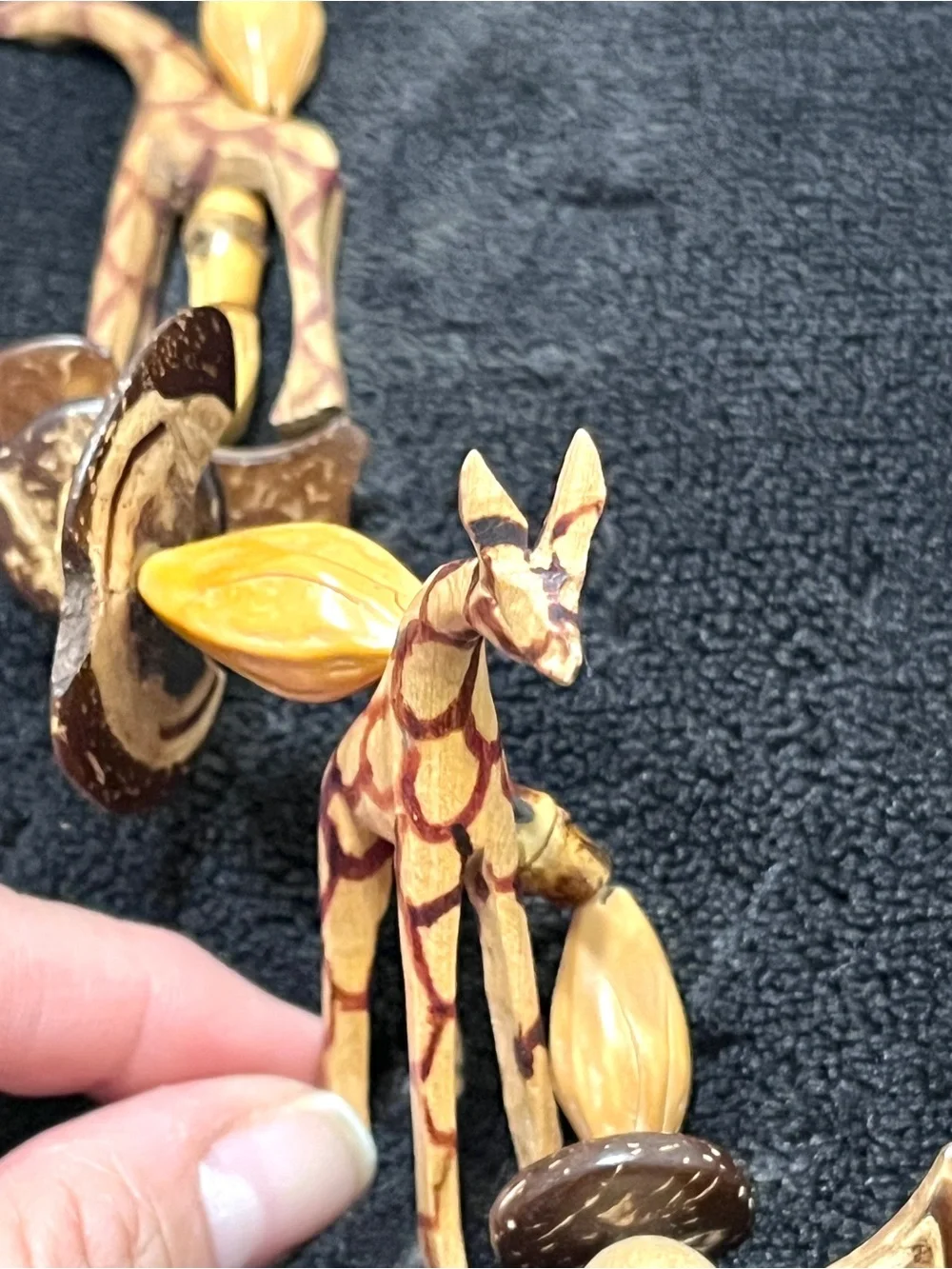 Vintage African Fetish Giraffe Bohemian Statement Handcrafted Wood Necklace